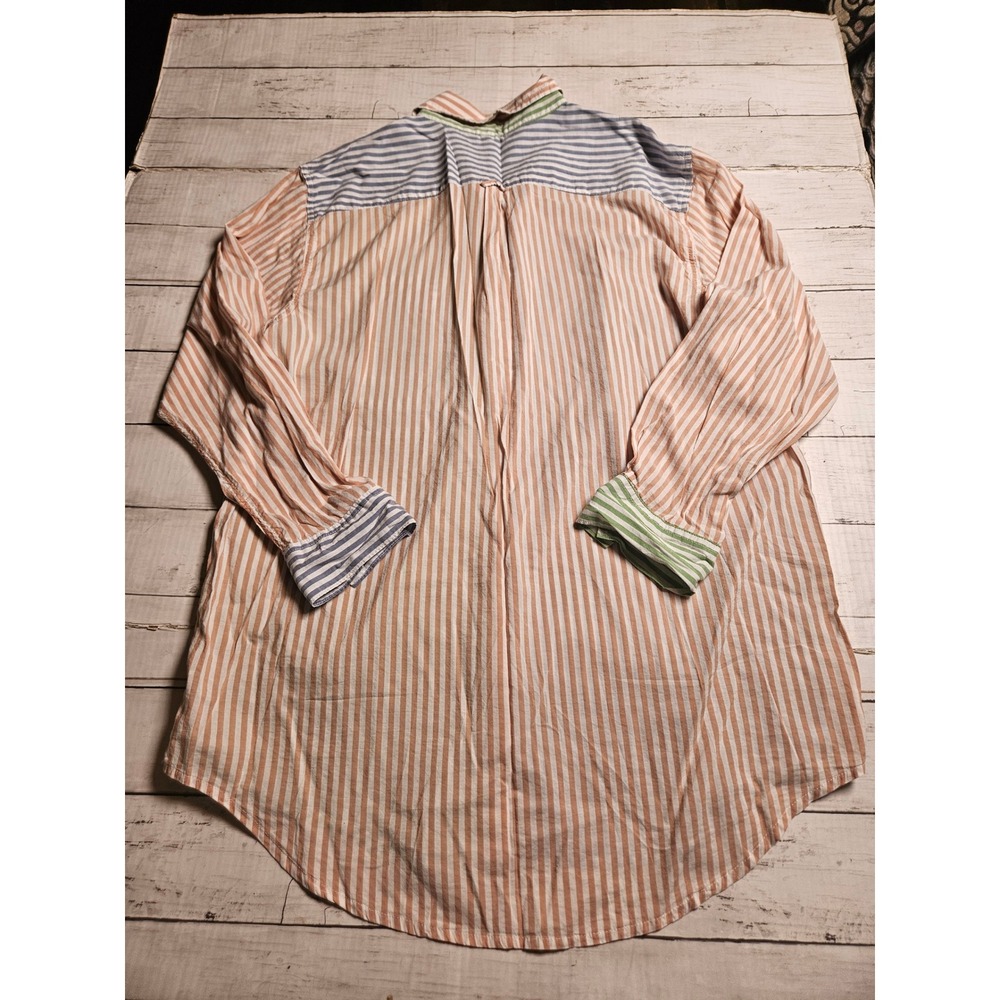 Aerie Womens Large Colorblock Striped Button Down Shirt Oversized Pastel Coastal - Picture 6 of 7